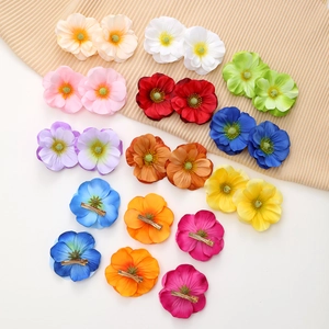 Vibrant multi-color fabric silk flower hair clips set for women with metal duckbill clips