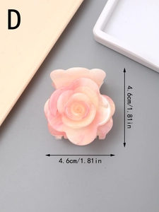 Pink 3D rose acetate hair claw clip 4.6cm showing top view with elegant glitter finish