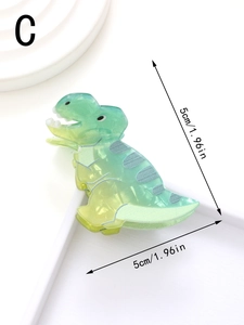 Dettaglio molletta per capelli a forma di dinosauro sfumato verde e giallo lunga 5 cm