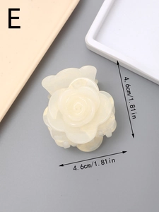 Detail view of cream white rose hair claw clip showing 4.6cm dimensions and resin texture