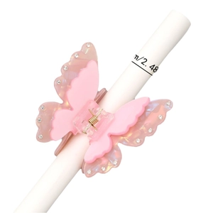 Pink translucent butterfly hair claw clip with rhinestones for elegant styling