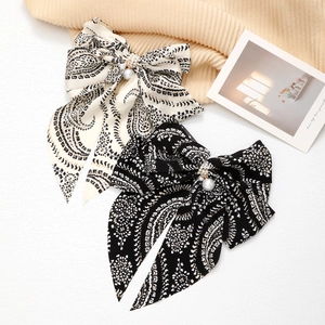 Pince à Cheveux Nœud en Mousseline à Motif Paisley Rétro Avec Décoration de Fausse Künstliche Perle Grande Barrette Style Français