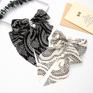 Paire de barrettes à cheveux nuds en mousseline paisley avec perles et cristaux