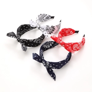 Sweet Retro Paisley Print Fabric Bow Headband For Women Bunny Ear Knot Wide Turban Hairband Daily Fashion Hair Accessory