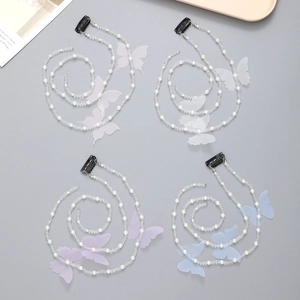 Butterfly Faux Artificial Pearl Hair Chain Braiding Accessory Artificial Crystal Princess Style Hair Clip For Women Wedding Photo Decor