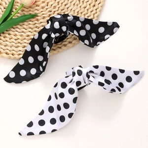 Vintage Polka Dot Bow Hair Claw Clip French Style Satin Fabric Large Shark Clip For Women Daily Office Hair Accessories