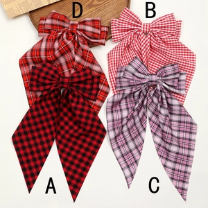 British style plaid bow hair clips with long ribbons in four classic checkered colors