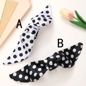 French style polka dot bow hair claw clips for women in black and white satin finish