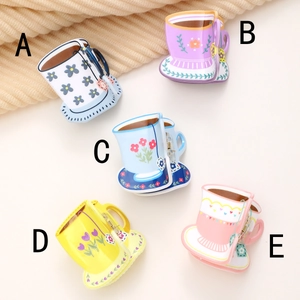Mini-Kaffeetassen-Haarklammern Set in 5 Pastellfarben mit floralem Acryldesign