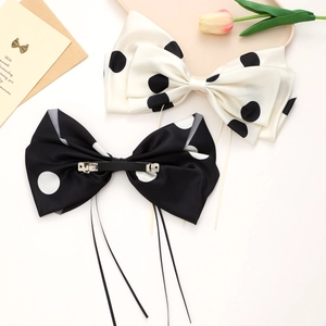 Elegant Polka Dot Satin Bow Hair Clip For Women Vintage Large Hairpin With Long Streamers Sweet Styling Hair Accessories