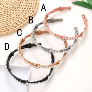 Lot de serre-têtes pliables avec perles en rose, gris, fauve et noir, antidérapant