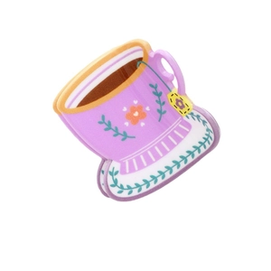 Violetter Acryl-Haarklammer in Kaffeetassen-Form mit buntem Blumendesign für Frauen