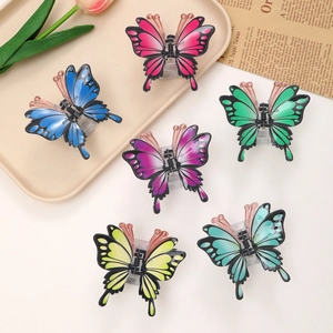 Lot de six pinces à cheveux papillon colorées avec des ailes dégradées en divers tons vifs
