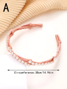 Détail du serre-tête perle rose pliable avec dents antidérapantes et 38 cm de tour