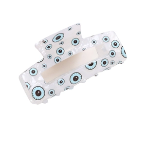 Pince à cheveux rectangulaire blanche avec motif œil bleu pour coiffure féminine