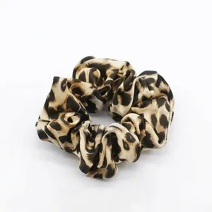 Vintage leopard print scrunchie made of silky satin fabric with high elasticity