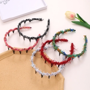 Women Korean Woven Frayed Edge Hairband Non-Slip Wave Teeth Headband Elegant Tweed Style Fabric Wrapped Hair Accessories