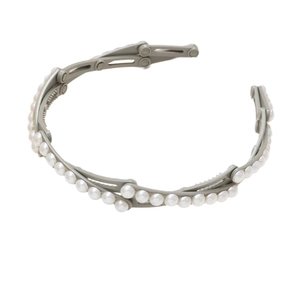 Serre-tête pliable gris à perles avec pinces intégrées pour coiffure et lavage du visage
