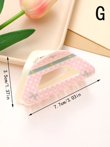 Floral plaid bow hair claw clip showing precise dimensions 7.7cm long and 3.5cm high
