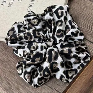 Vintage Leopard Print Hair Scrunchies Satin Cloth High Elastic Large Hair Ties For Women Daily Party Hair Accessories