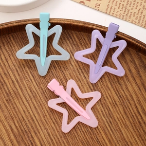Jelly Color Star Hair Clips Set Sweet Macaron Resin Duckbill Clips Hollow Star Shape Hairpins Hair Accessories For Girls