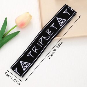 Détails du bandeau élastique noir avec motifs de runes blanches et dimensions du produit