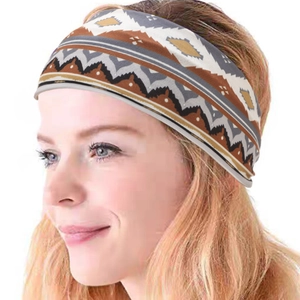Bohemian geometric pattern wide elastic headband for women yoga and sports accessory