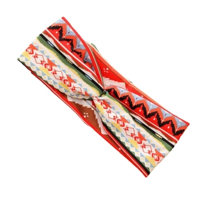 Bohemian print wide elastic knotted yoga headband with colorful geometric patterns