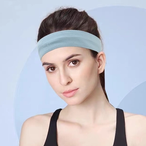 Light blue elastic sweatband for running and yoga, non-slip silicone sports headband