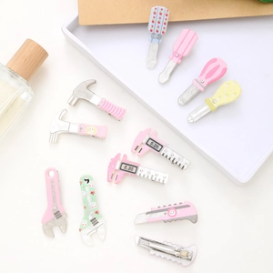 Cute Acrylic Macaron Tool Shape Hair Clips Handmade Rhinestone Hammer Wrench Screwdriver Caliper Utility Knife Hairpins Women Girls Creative Hair Accessories