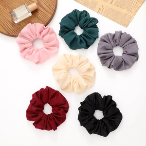6-pack French pleated scrunchies in soft chiffon fabric, colorful hair ties for women