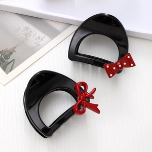 Pince à Cheveux Nœud en Acrylique Mignonne pour Femmes Rouge à Pois Noir Pince Crabe Accessoires de Mode Quotidienne