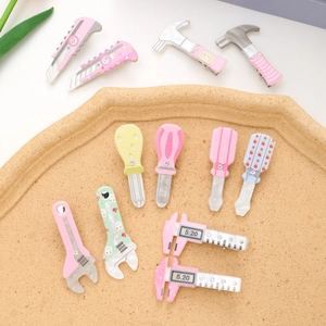 Cute acrylic macaron tool hair clips with hammer wrench and screwdriver designs