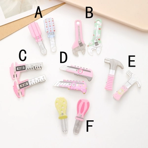 Creative macaron color acrylic hair clips in tool shapes with rhinestones and 5.20 detail