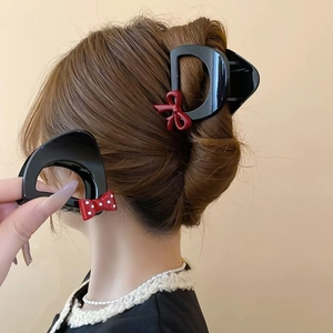 Lot de pinces à cheveux à nœud rouge à pois avec design élégant de clip requin noir