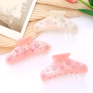 Pince à Requin Élégante en Acétate Motif Fleur en Strass Pince à Cheveux Style Coréen Accessoires de Coiffure pour Femmes