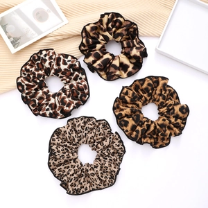 Trendy Leopard Print Large Scrunchie For Women Satin Fabric Elastic Hair Tie Handmade Oversized Hair Band Daily Hair Accessories