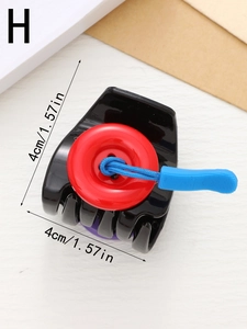 Close-up of 4cm stylish cheese-shaped hair claw with red ring and blue cord detail