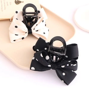 Pince à Cheveux Nœud à Pois Style Français Grande Pince à Mâchoires en Ruban Élégante Accessoires de Coiffure pour Femmes