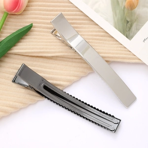 Détail de longues pinces à cheveux en métal avec dents antidérapantes, gris et argent