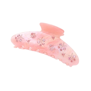 Pince à cheveux rose translucide élégante avec strass brillants et motif floral