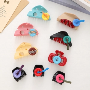 Colorful cheese-shaped hair claws and button hair clips set for women ponytail styling