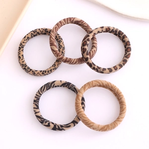 Set of 5 durable leopard and zebra print hair ties with thick elastic bands in brown