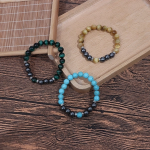Three-piece tiger eye and hematite beaded bracelet set for couples with 8mm stones