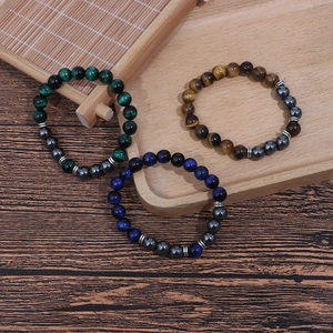 Natural Tiger Eye Stone Beaded Bracelet With Hematite Alloy Spacers Elastic Hand Jewelry For Men Women Daily Vintage Style