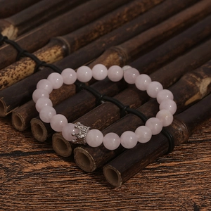 Fashionable crown beaded bracelet with pink quartz stones for women and couples