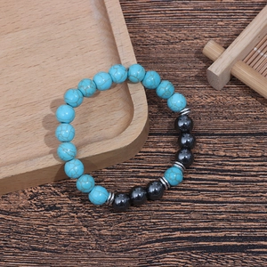 Couples beaded bracelet with 8mm tiger eye turquoise beads and hematite stones
