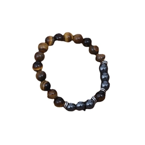 Tiger eye and hematite 8mm beaded bracelet with silver metal spacer beads