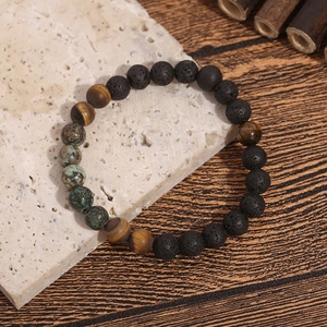 Handgemaakte 8mm armband van natuurlijke lavasteen en tijgeroog voor mannen
