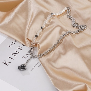Collana a Giunzione Hip Hop Streetwear Catena in Acciaio Inossidabile Con Perla d'Acqua Dolce Irregolare Pendente Ematite